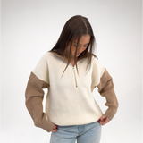 Taupe & Ivory Quarter Zip Sweater