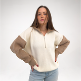 Taupe & Ivory Quarter Zip Sweater