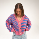 Checkered & Striped Blue/Pink Cardigan