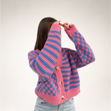 Checkered & Striped Blue/Pink Cardigan