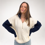 Navy & Ivory Quarter Zip Sweater