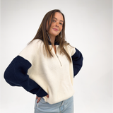 Navy & Ivory Quarter Zip Sweater