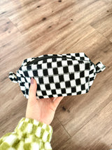 Cutey Checkered Makeup Bag in Black and White