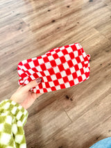 Cutey Checkered Makeup Bag in red and white