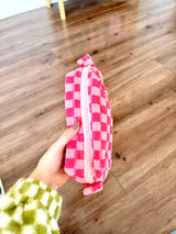 Cutey Checkered Makeup Bag in Pink