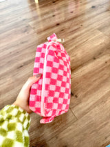 Cutey Checkered Makeup Bag in Pink